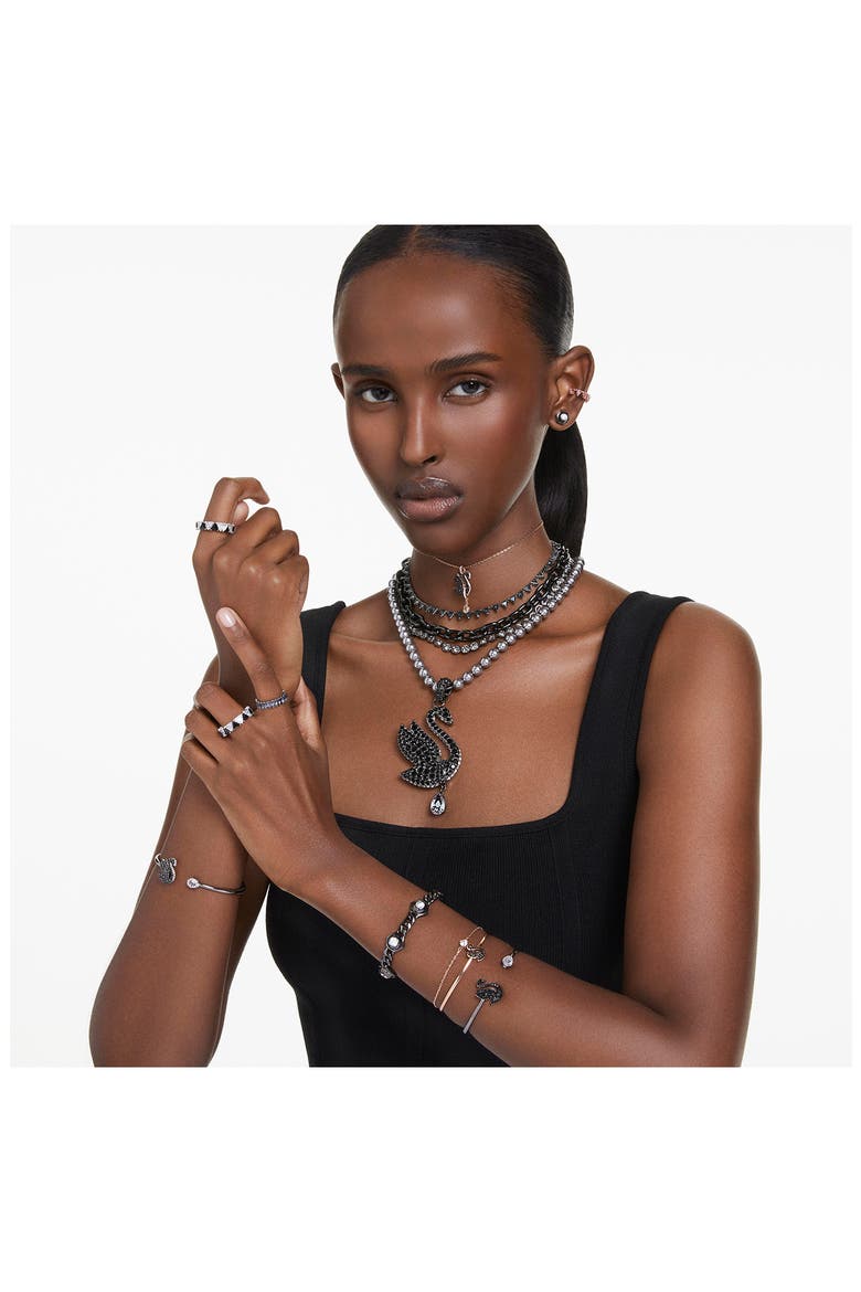 Crystal Swan Charm Bangle Bracelet, Alternate, color, BLACK/ ROSE GOLD