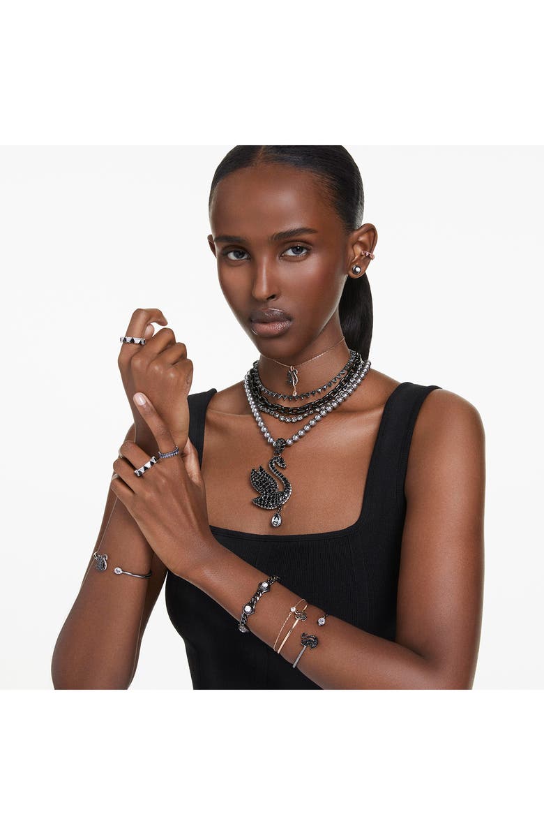 Swarovski Crystal Swan Charm Bangle Bracelet, Alternate, color, Black/ Rose Gold