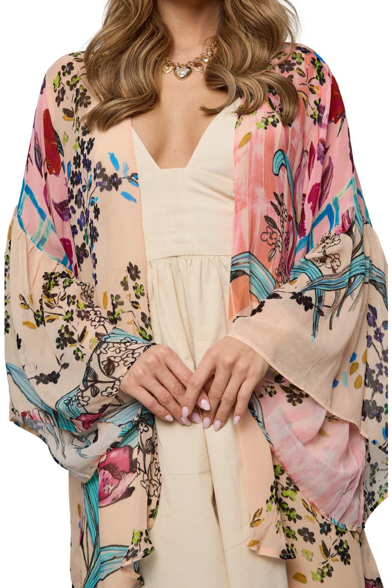 Floral Ruffle Sleeve Short Duster, Alternate, color, PINK