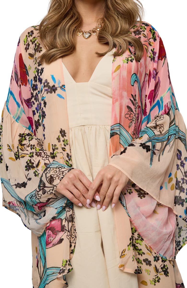 SAACHI Floral Ruffle Sleeve Short Duster, Alternate, color,