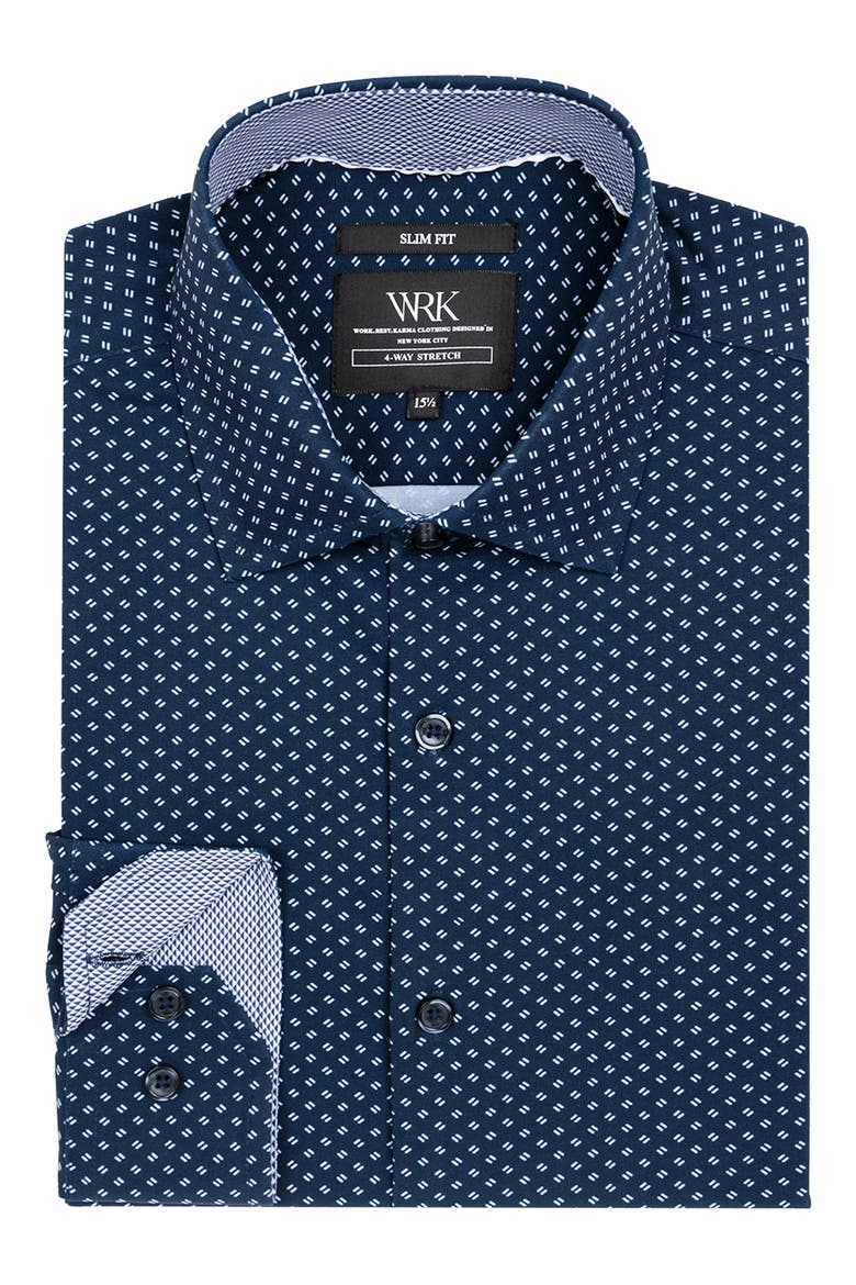 Slim Fit Dash Print Performance Dress Shirt, Alternate, color, NAVY