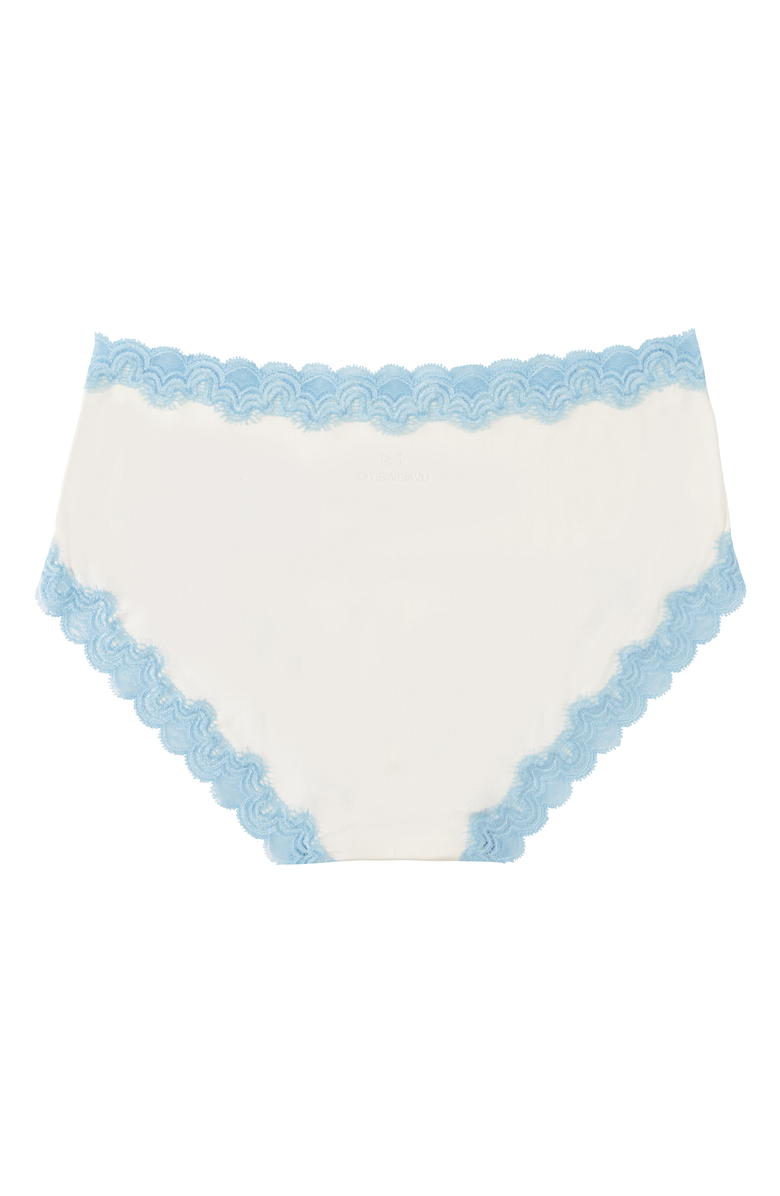 Uwila Warrior Soft Silk Briefs with Contrast Lace, Alternate, color, Winter White With Sky Blue