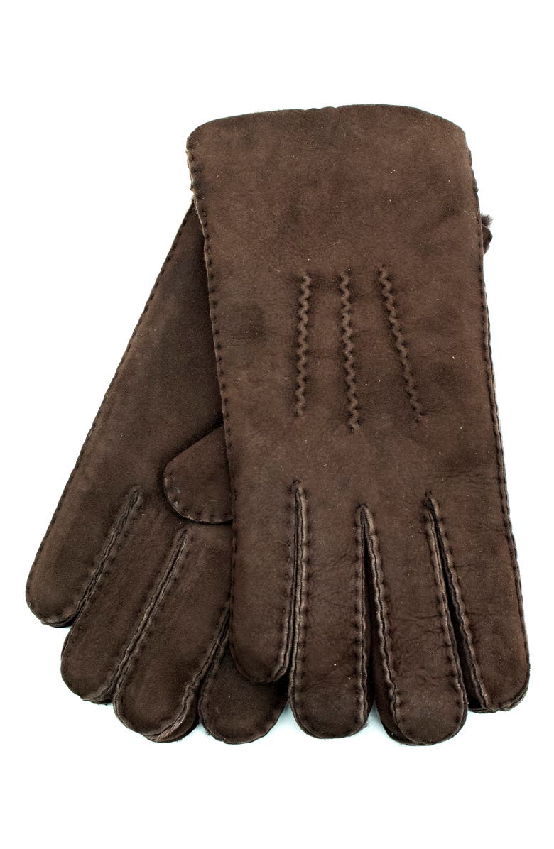Portolano Genuine Shearling Trimmed Gloves, Main, color, Chocolate