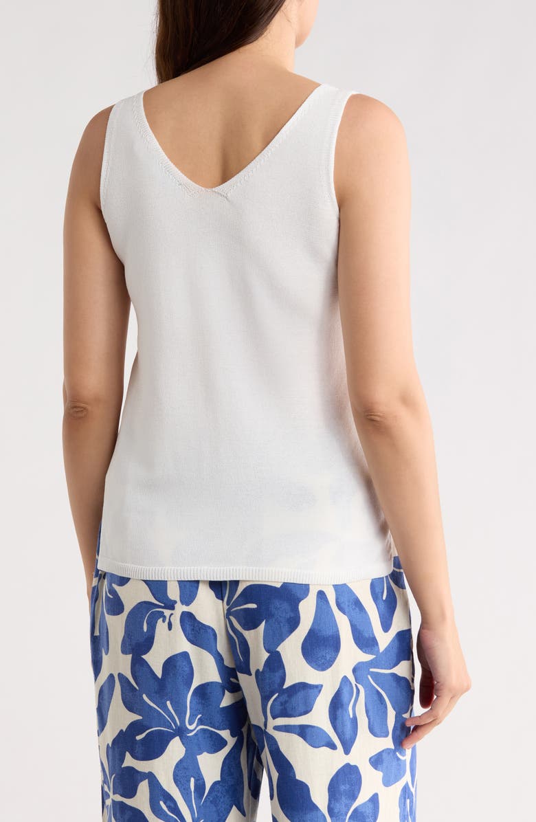 T Tahari Double V-Neck Pointelle Sweater Tank, Alternate, color, Soft White