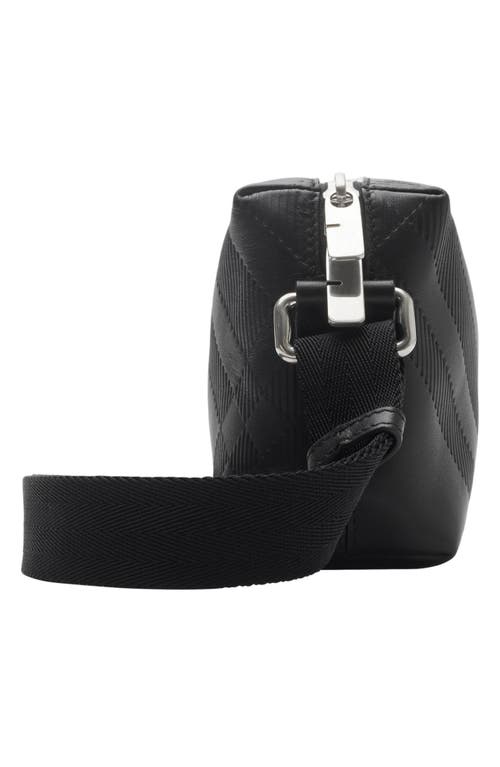 Burberry Mini Embossed Check Leather Crossbody Bag In Black