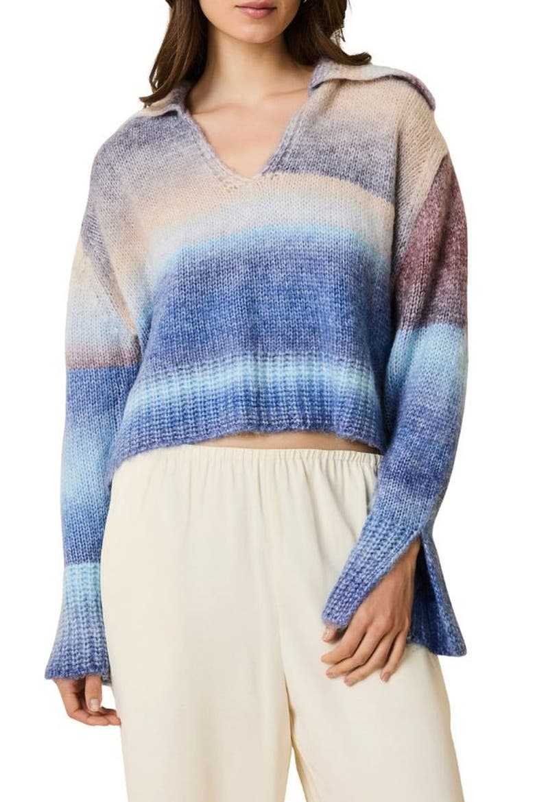 The Lola Ombré Stripe Sweater, Main, color, TWILIGHT / RAISIN BROWN