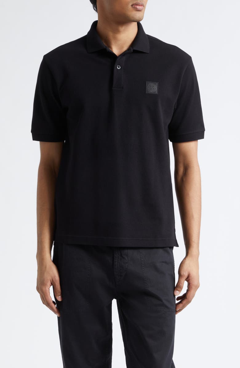 Stone Island Compass Patch Cotton Piqué Polo, Main, color, Black