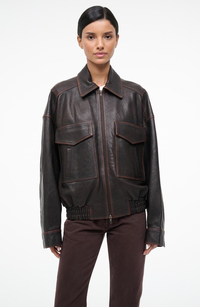 STAUD Eugene Leather Jacket, Alternate, color, Distressed Brown