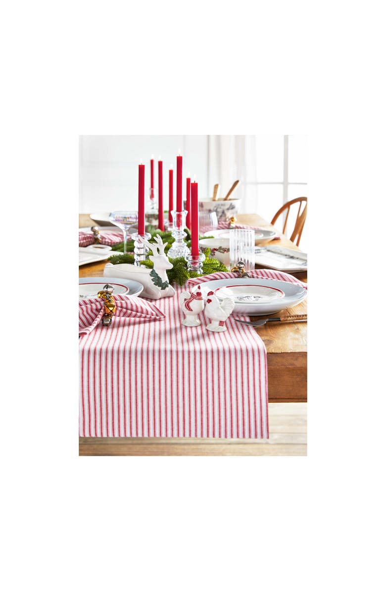 tag Red Multi Ticking Stripe Table Runner Cotton Machine Washable, Alternate, color, Red
