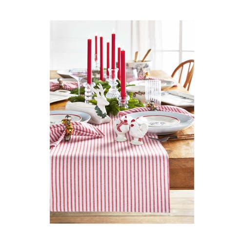 Tag Red Multi Ticking Stripe Table Runner Cotton Machine Washable In Pink