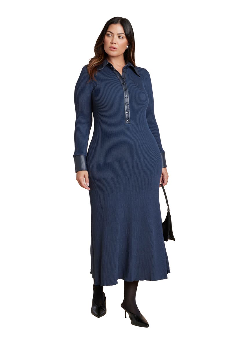 ELOQUII Faux Leather Detail Sweater Dress, Main, color, 