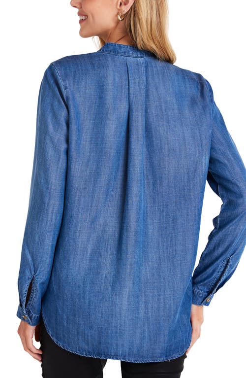 Bella Dahl Long Sleeve Pocket Henley Top In Moonlit Haze In Blue