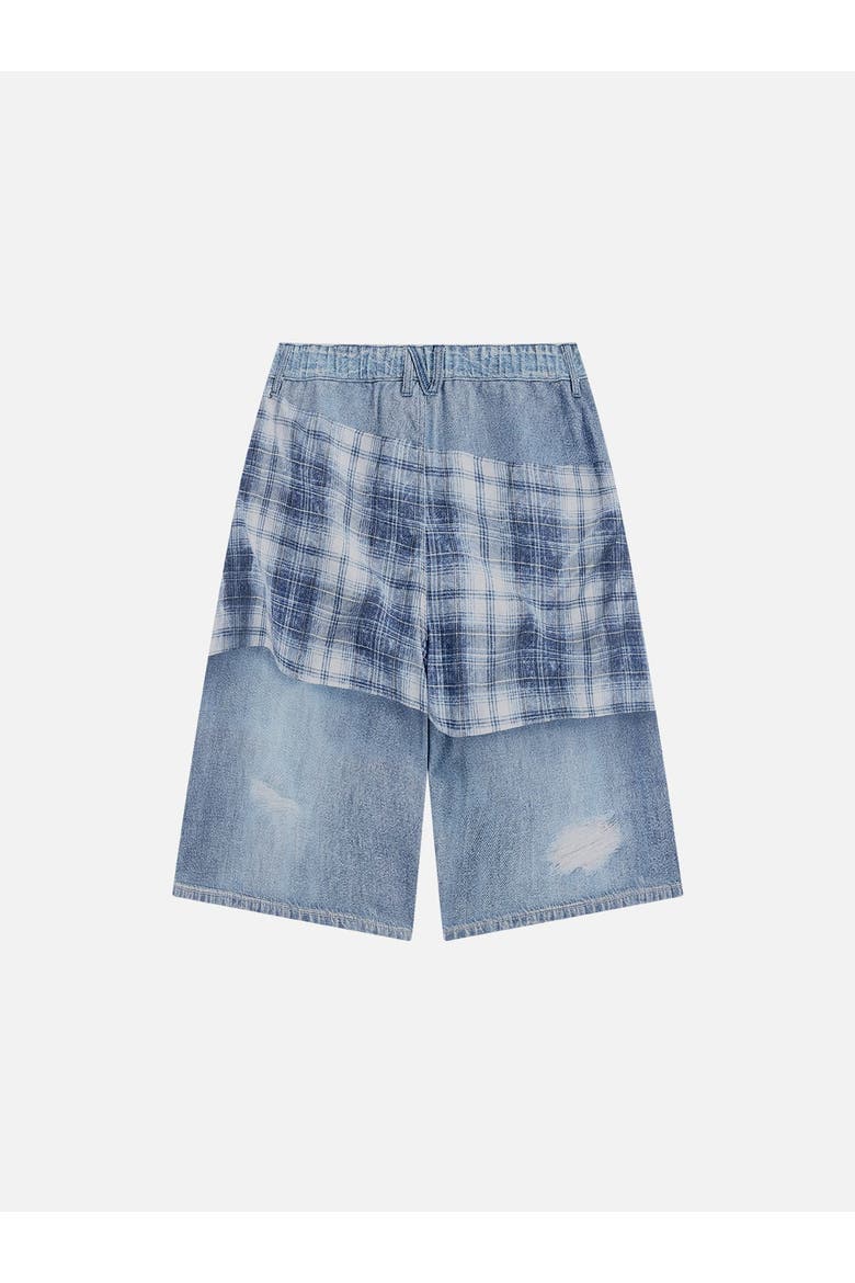Plaid Panel Chain Jorts, Alternate, color, Blue