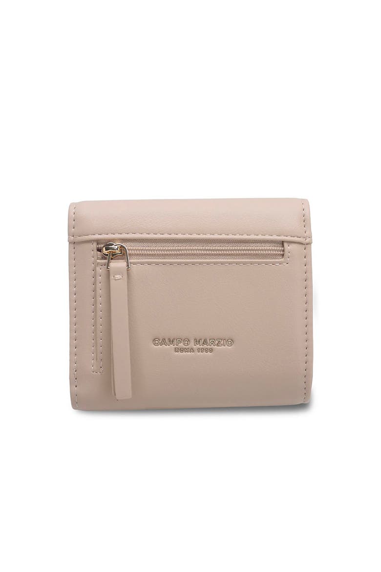 Arc Wallet Compact Trifold Wallet With Flap Closure & Decorative Buckle, Alternate, color, BEIGE