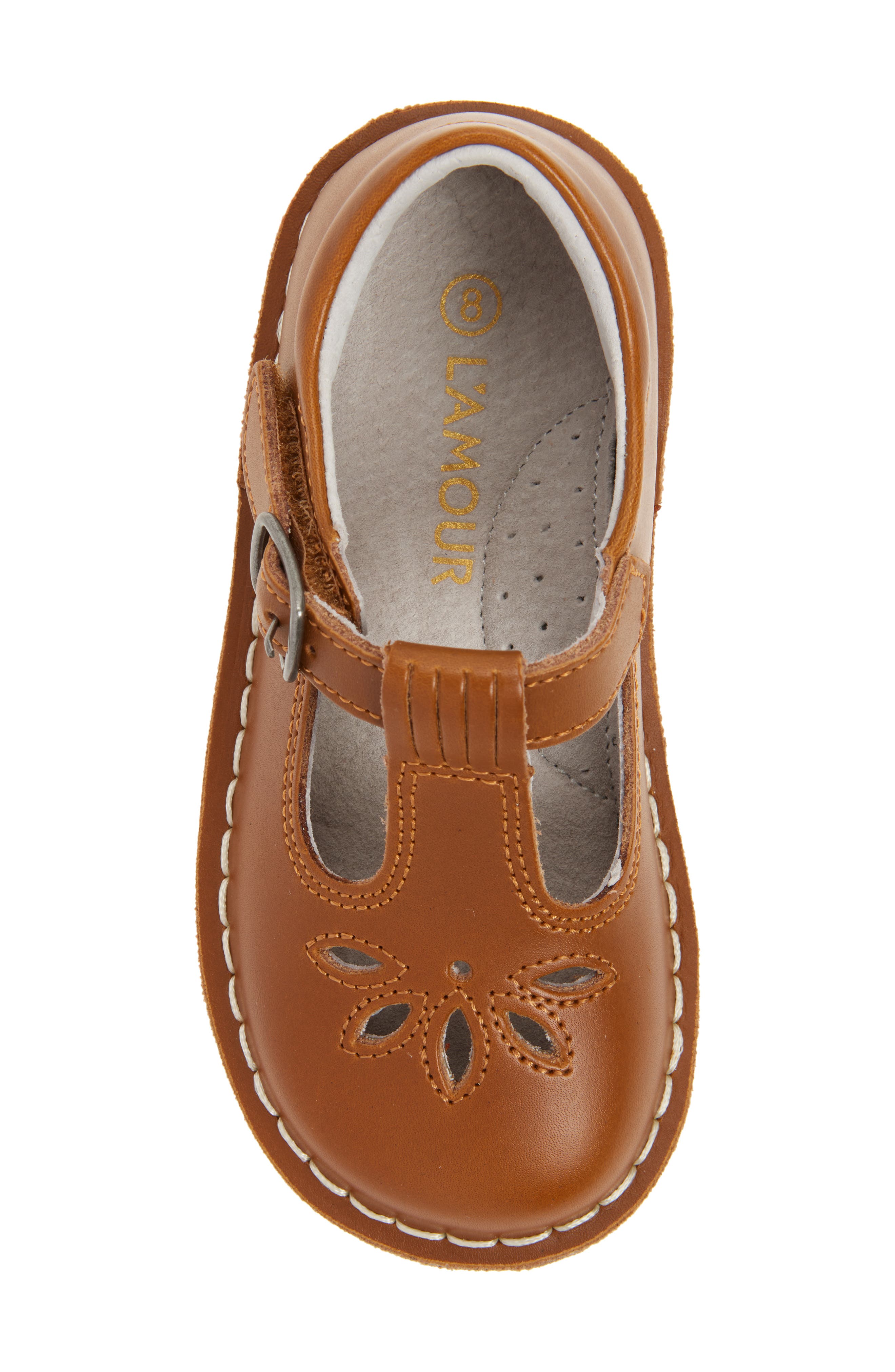 L'AMOUR Kids' Sienna T-Strap Flat, Alternate, color, Camel