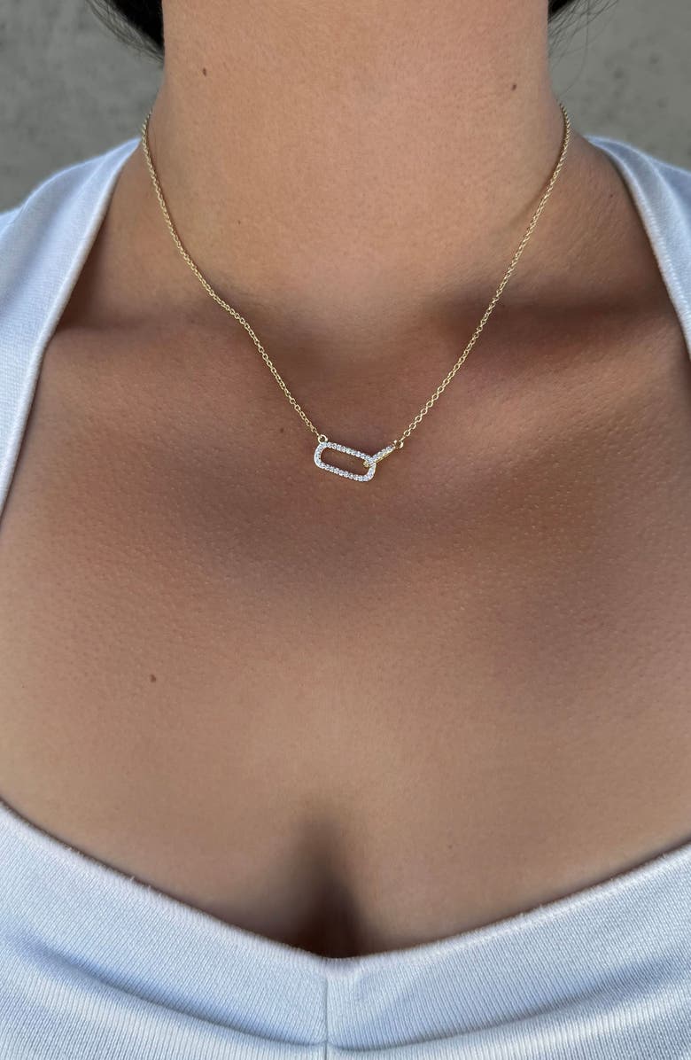 Adornia Pavé Cubic Zirconia Link Pendant Necklace, Alternate, color, Gold