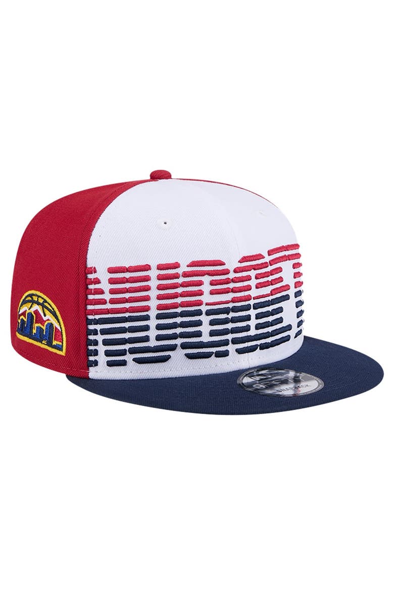 Men's New Era White/Navy Denver Nuggets Throwback Gradient Tech Font 9FIFTY Snapback Hat, Main, color, White