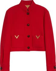 Valentino V-Detail Wool & Silk Double Drill Jacket