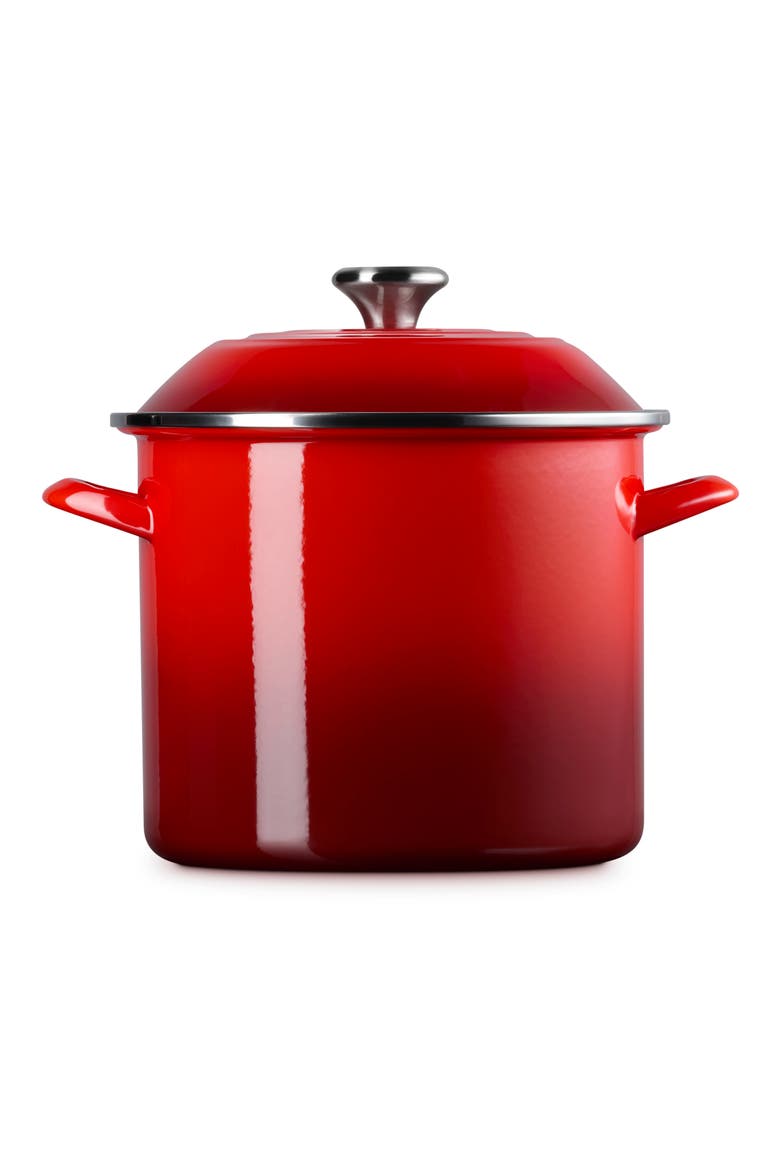 16-Quart Enameled Stainless Steel Stock Pot, Alternate, color, CERISE