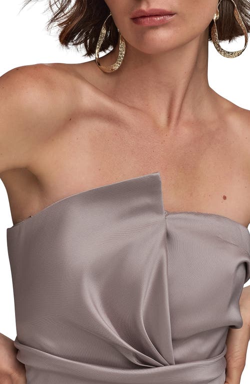 Donna Karan New York Asymmetric Strapless Satin Gown In Cobblestone