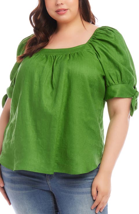 Tie Cuff Square Neck Linen Top