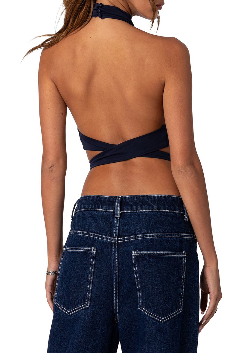 Hamlin Wrap Tie Halter Top, Alternate, color, NAVY