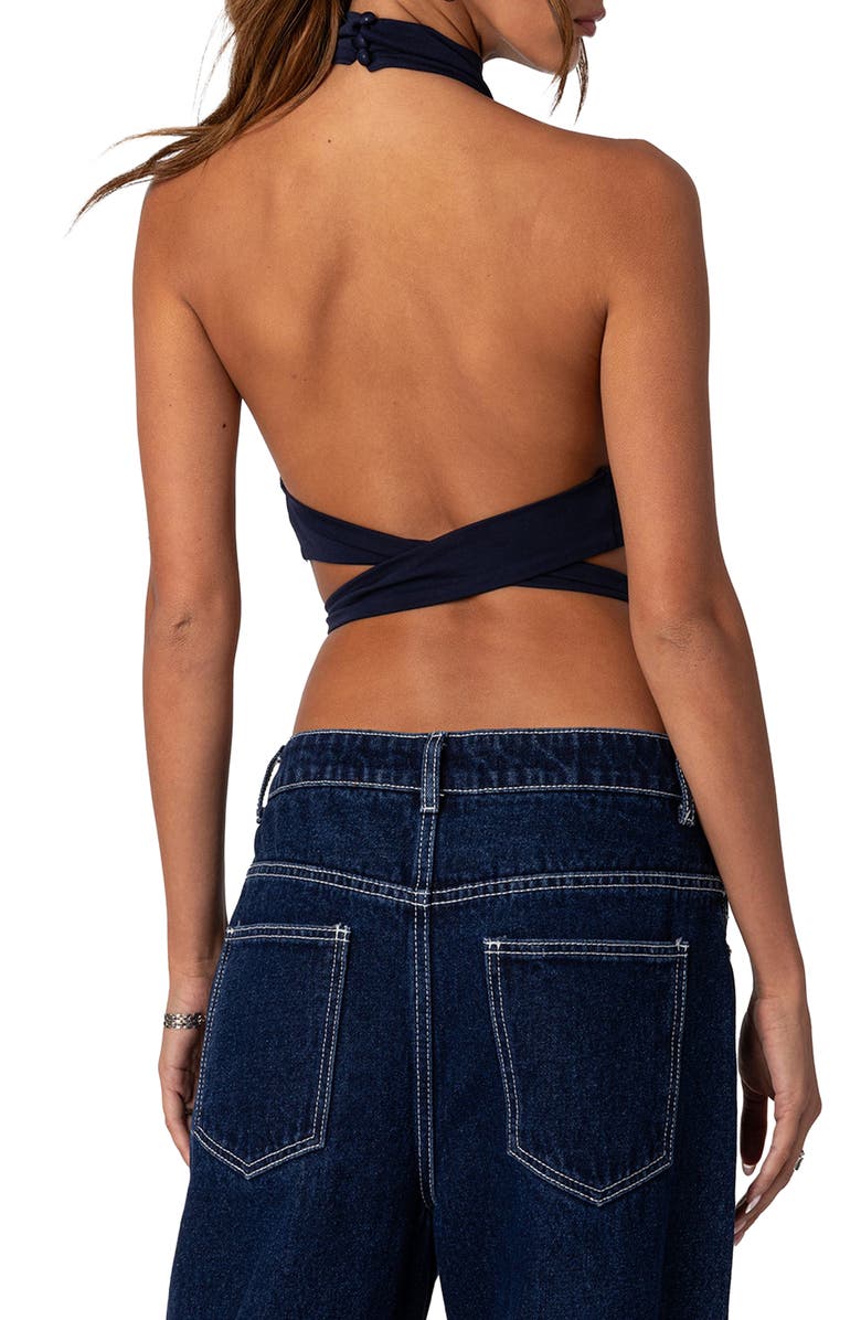 EDIKTED Hamlin Wrap Tie Halter Top, Alternate, color, Navy
