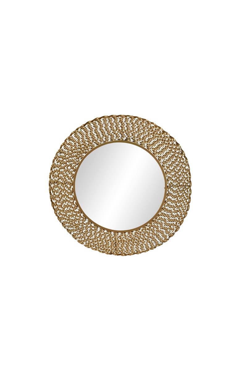 VIVIAN LUNE HOME Modern Style Large Round Twisted Gold Metal Wall Mirror - 35" x 35", Alternate, color, 