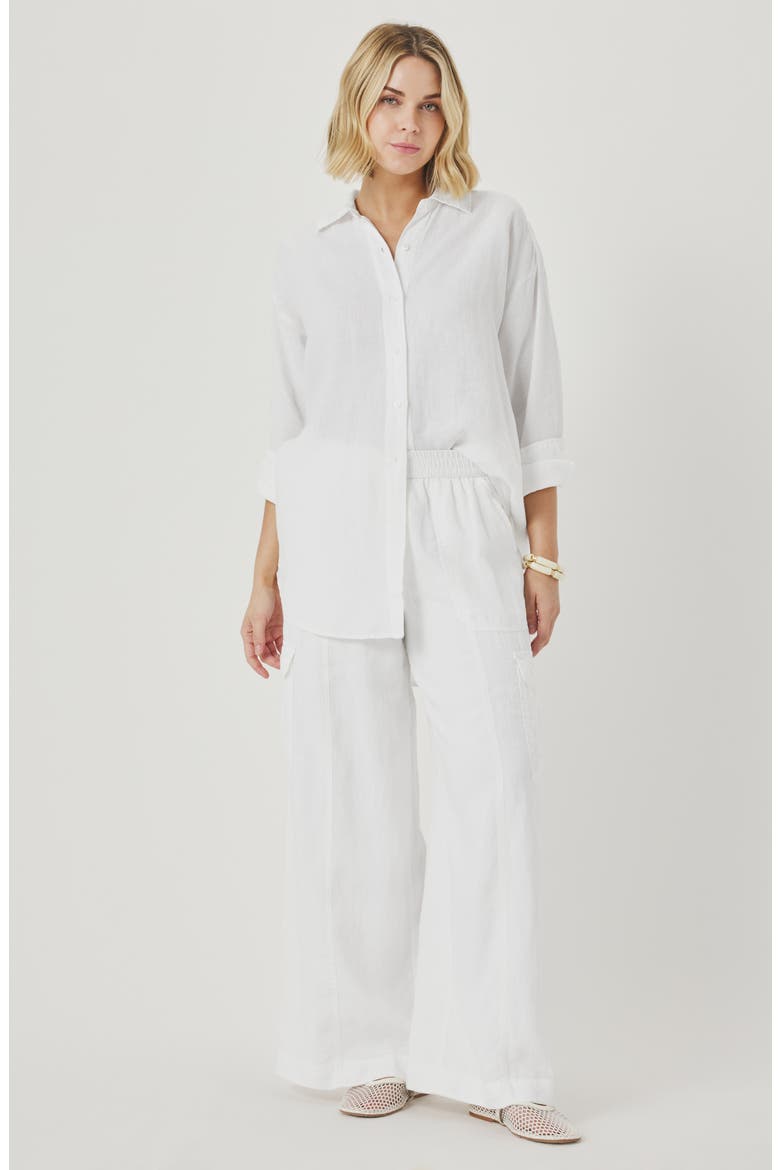Stella Linen Button-Up Shirt, Alternate, color, WHITE