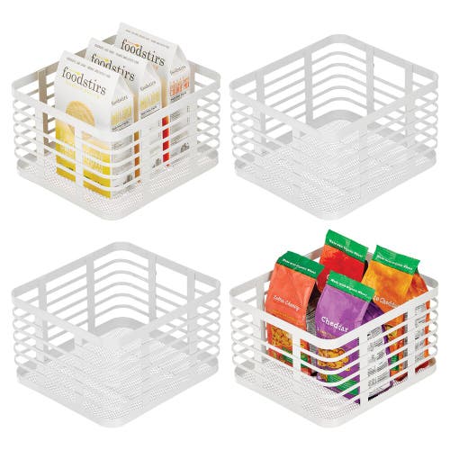mDesign Metal Pantry Basket with Handles - Set of 4 - Matte White  product