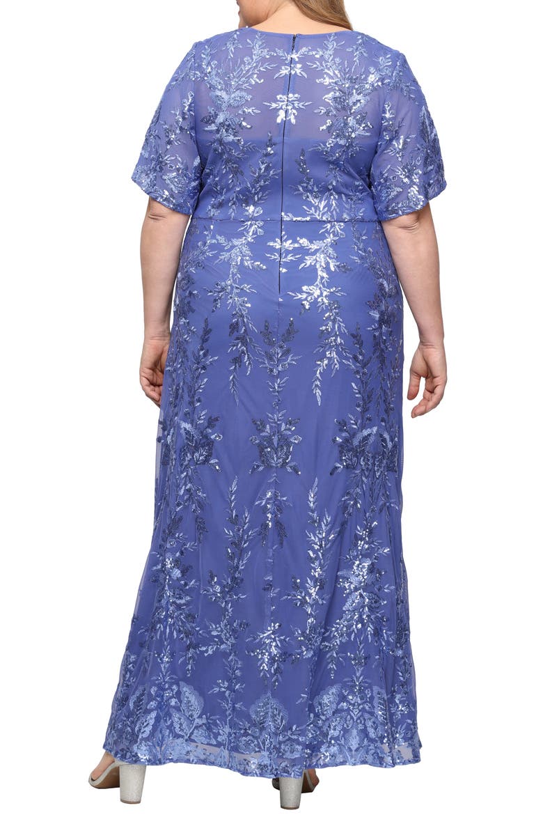 Alex Evenings Sequin Embroidered Mesh Gown, Alternate, color, Cornflower