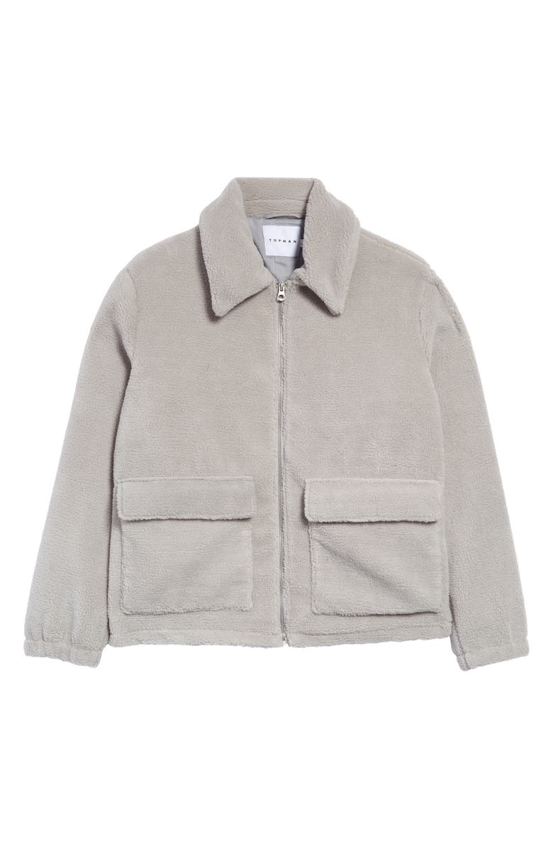 Topman Men's Borg Fleece Zip-Up Shacket, Main, color,