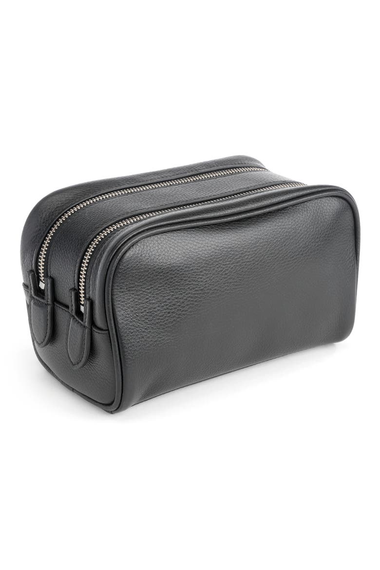 Double Zip Leather Toiletry Bag, Alternate, color, BLACK