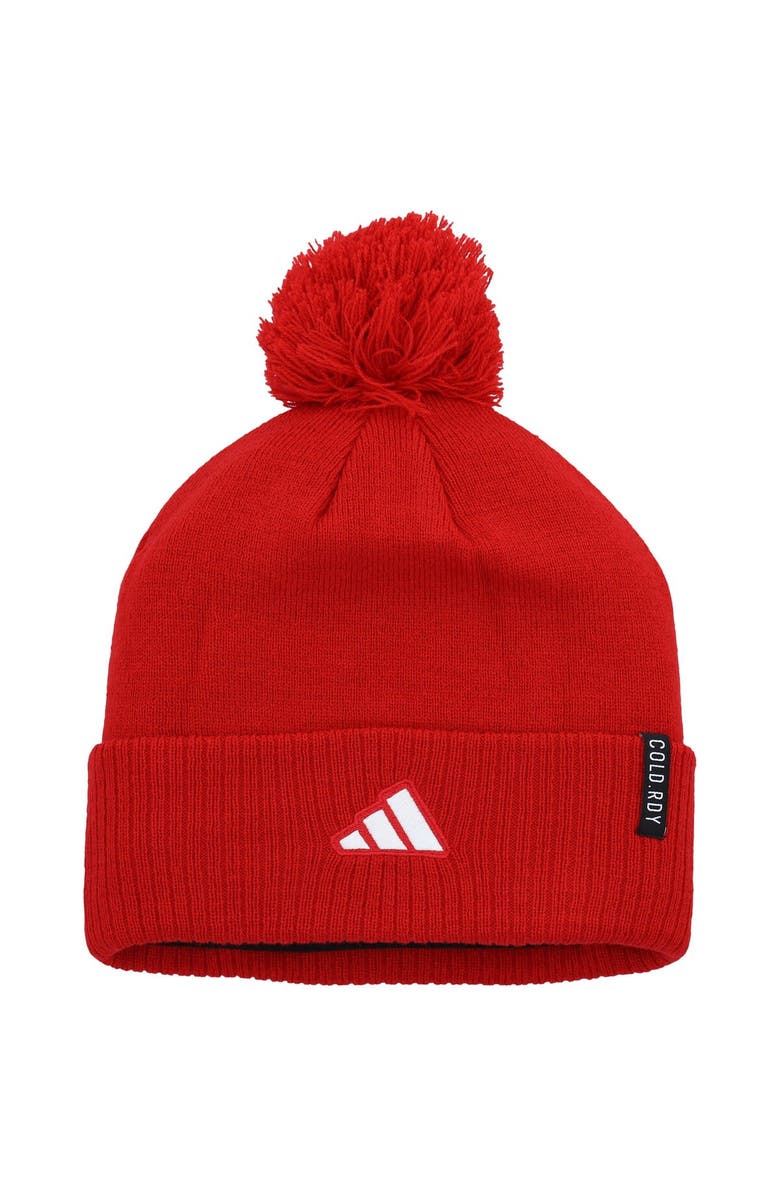 adidas Men's adidas Scarlet Nebraska Huskers 2023 Sideline COLD.RDY Cuffed Knit Hat with Pom, Alternate, color, 