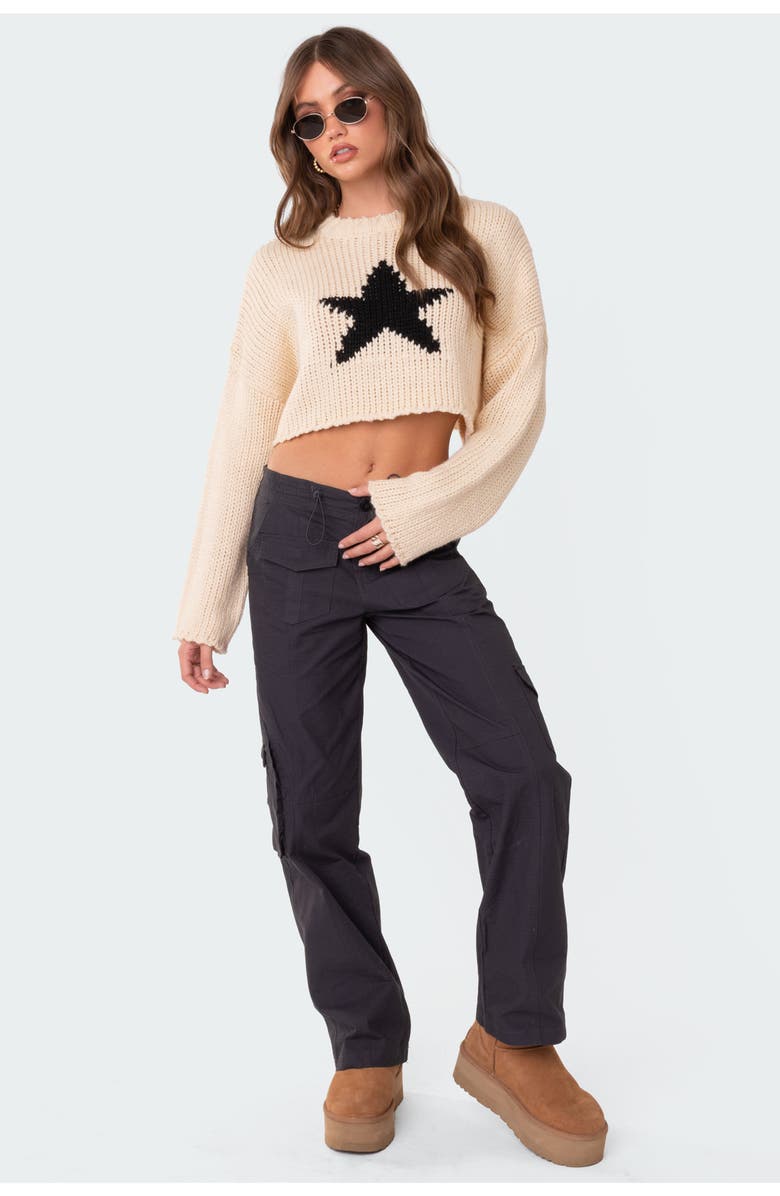 EDIKTED Mega Star Crop Sweater, Alternate, color, Cream