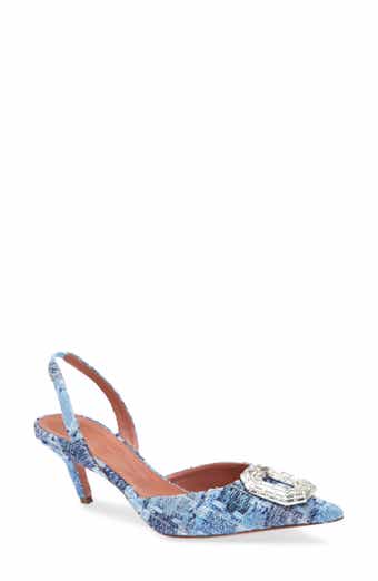 Amina Muaddi Camelia Crystal Buckle Pointed Toe Slingback Pump