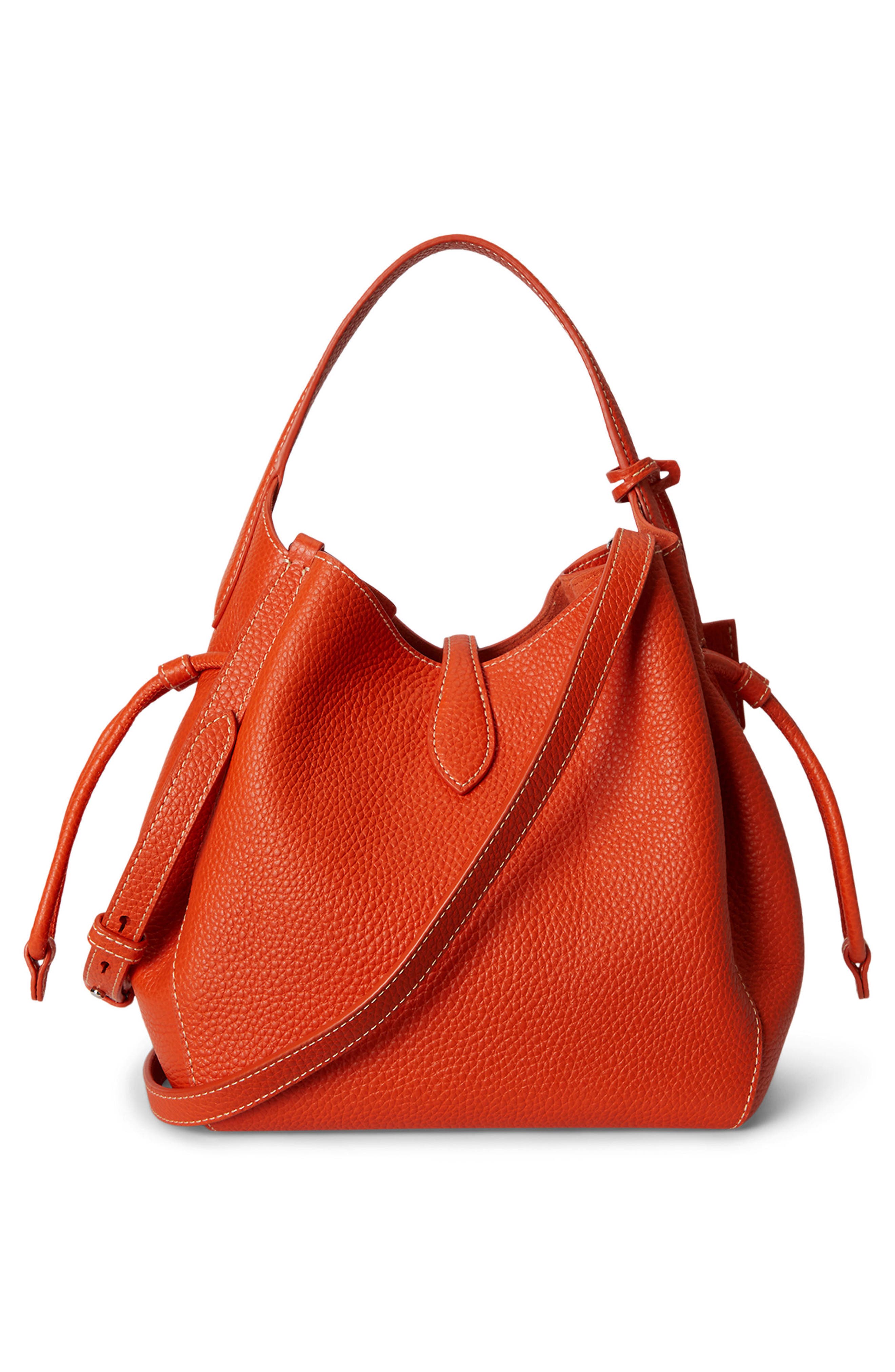 Polo Ralph Lauren Small Polo Play Pebble Leather Bucket Bag, Alternate, color, Sunset Orange