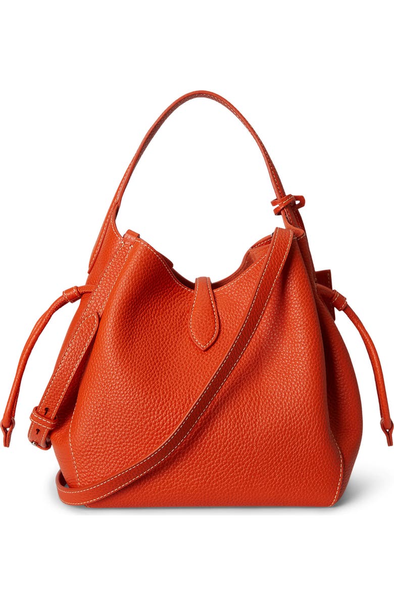 Polo Ralph Lauren Small Polo Play Pebble Leather Bucket Bag, Alternate, color, Sunset Orange