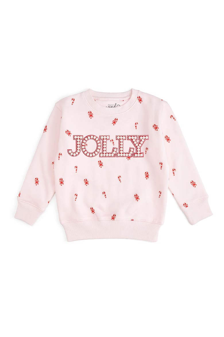 Jolly Pearl Patch Candy Cane Christmas Sweatshirt, Main, color, Ballet Pink