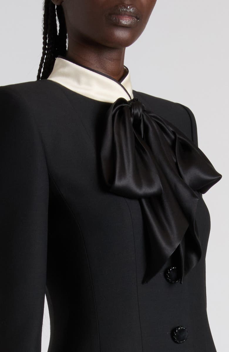 Valentino Bow Detail Long Sleeve Crepe Couture Minidress, Alternate, color, Black/ Cream