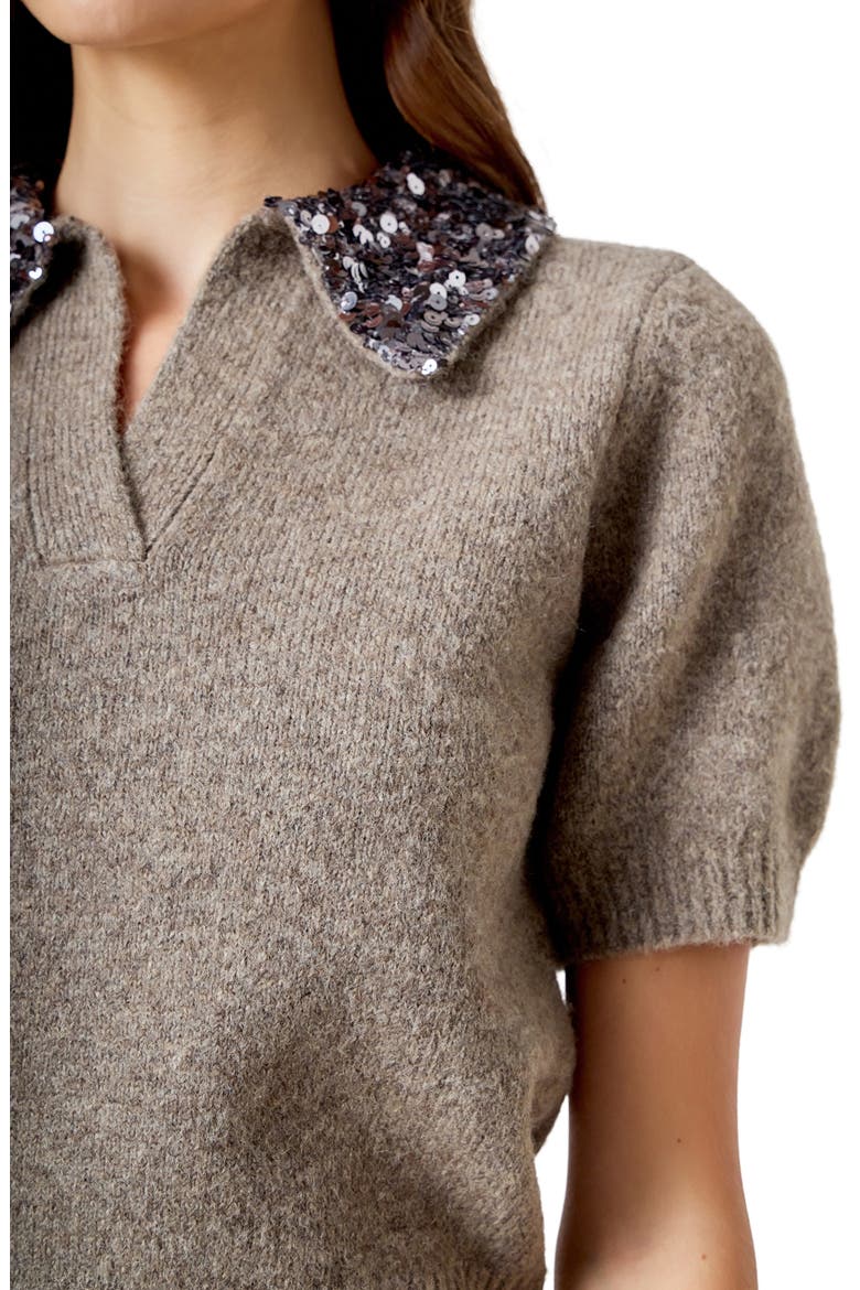 Sequin Collar Short Sleeve Sweater, Alternate, color, METAL
