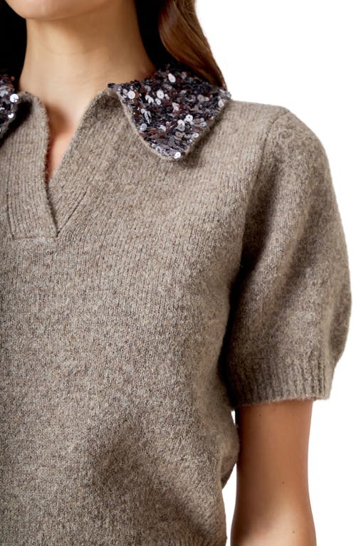 Endless Rose Short-sleeve Sequin-collar Sweater In Gray