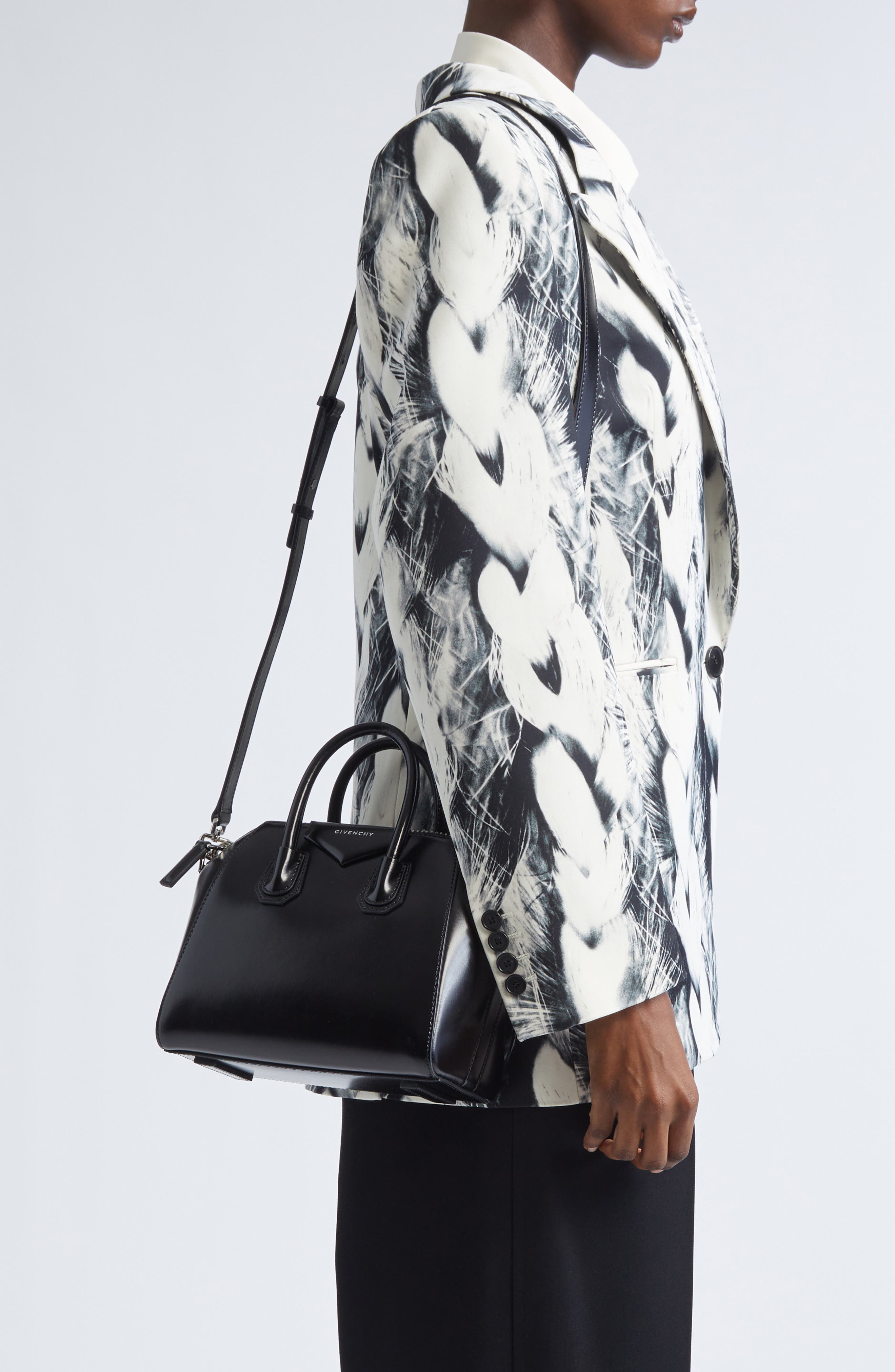 Givenchy Mini Antigona Leather Satchel, Alternate, color, Black