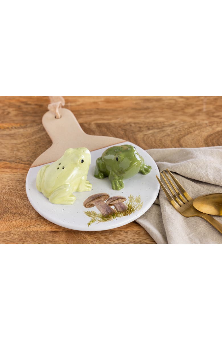Transpac Ceramic Frog Salt and Pepper Green for Spring Serving and Entertaining, Alternate, color, Green
