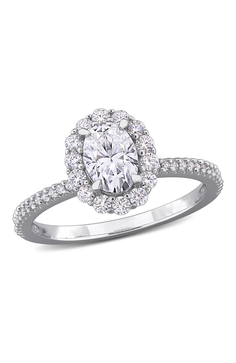 Julianna B. Moissanite Oval Halo Engagement Ring, Main, color, Sterling Silver