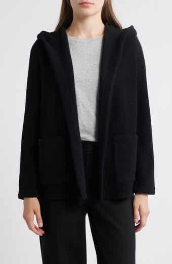 Eileen Fisher Open Front Recycled Wool Blend Bouclé Hooded Jacket