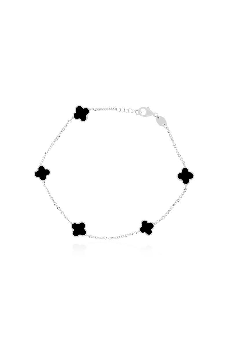 The Lovery Fine Jewelry Mini Onyx Clover Bracelet, Main, color, White Gold