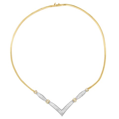14K Yellow and White Gold 2.0 Cttw Diamond 'V' Shape Statement Necklace