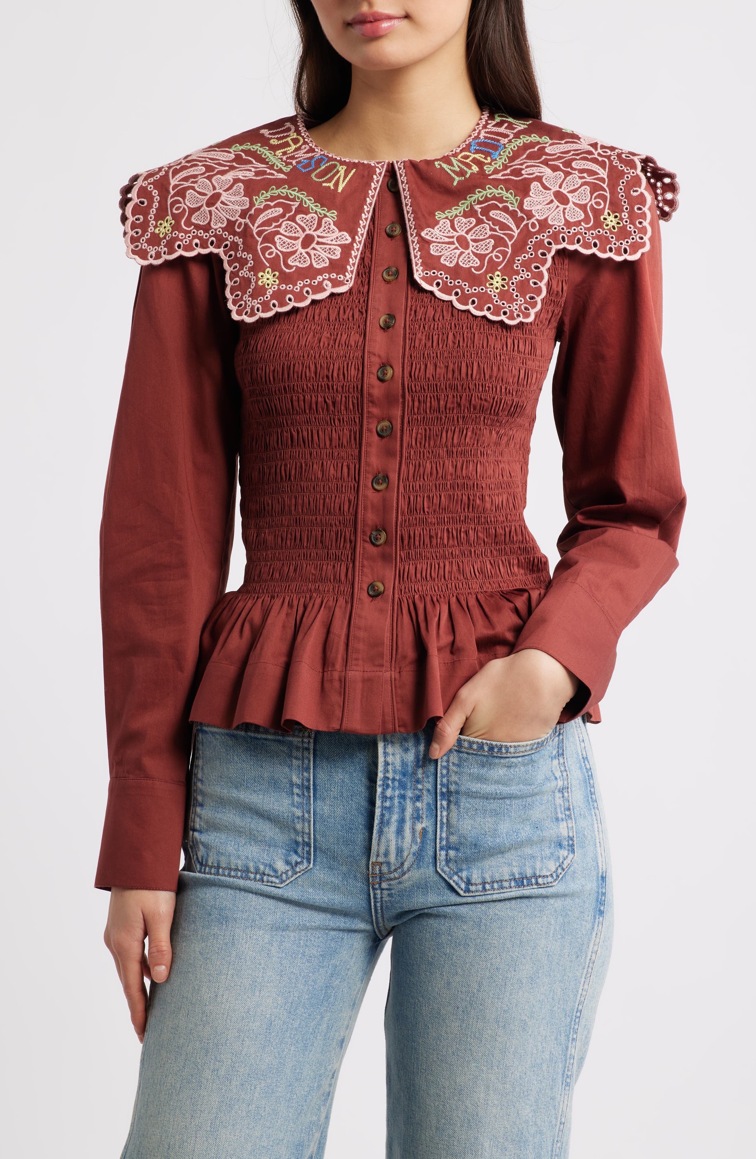 Damson Madder Fern Embroidered Top