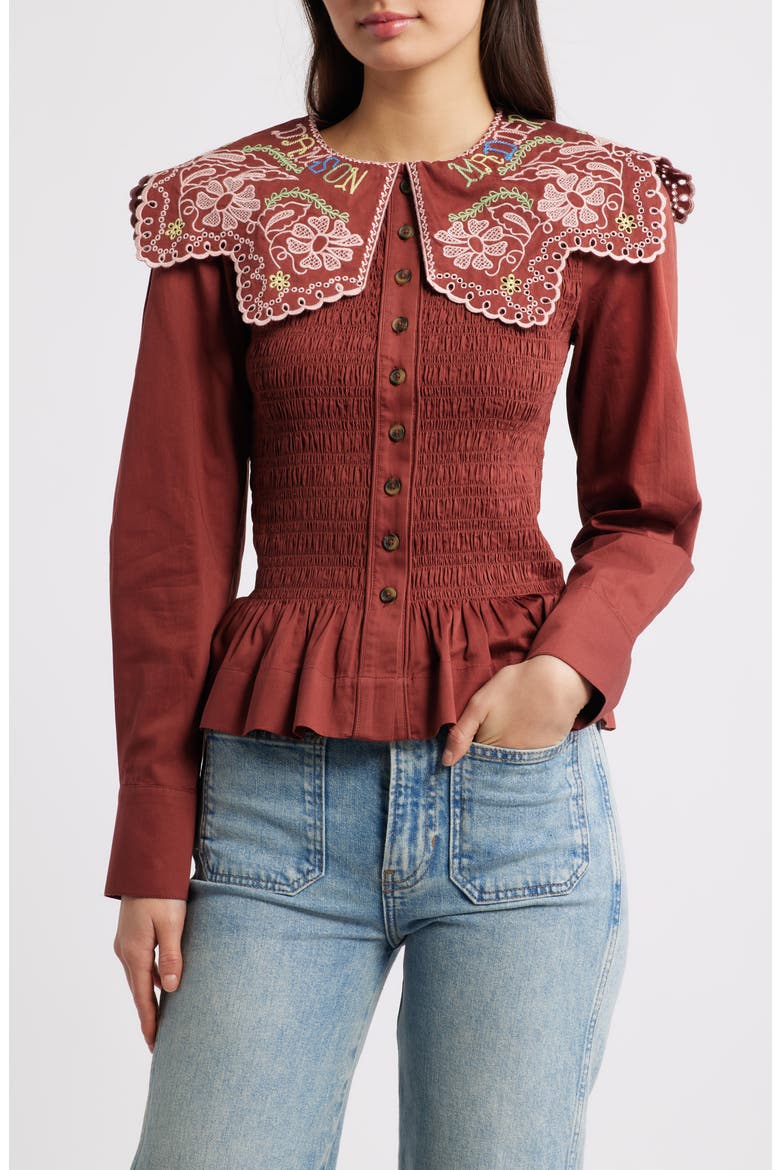 Fern Embroidered Top, Main, color, RUST